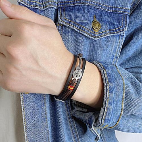 One pc stylish new guitar weave leather stainless steel bracelet(length:22cm)
