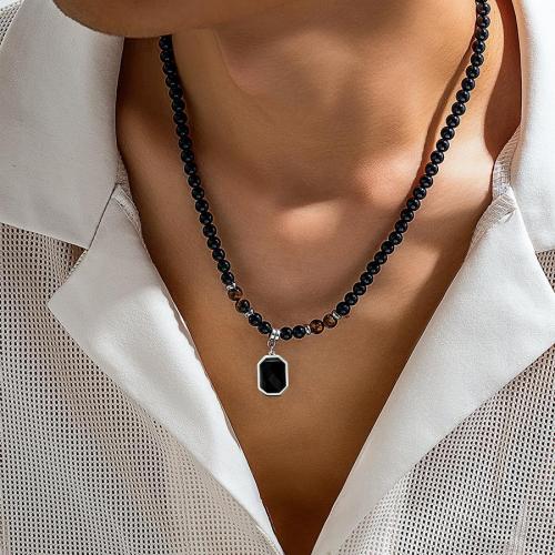 One pc tiger stone beads gem pendant necklace(length:45+7cm)