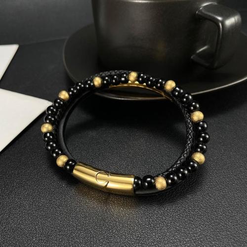 One pc stylish new weave leather agate beaded bracelet#2(length:21cm)