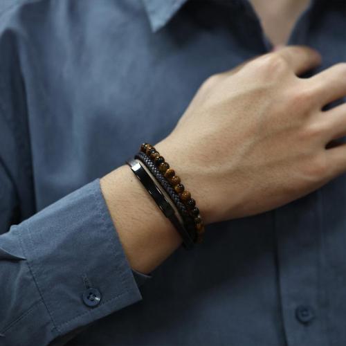 One pc stylish new weave leather tiger eye stone beaded bracelet(length:21cm)