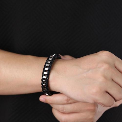 One pc stylish weave leather stitching stainless steel bracelet(length:21cm)