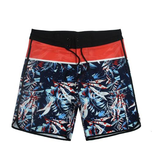 Plus size slight stretch print zip-up pocket quick-dry surf board shorts