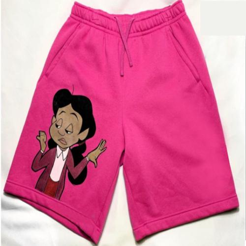 Casual plus size slight stretch magenta cartoon graphic fixed printing shorts