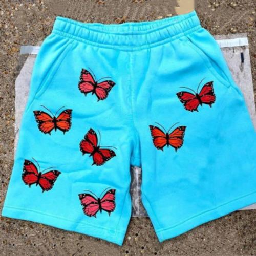 Casual plus size slight stretch butterfly graphic fixed printing shorts