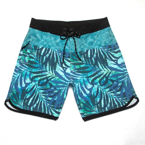 Casual slight stretch leaf printing quick dry surfing shorts(size run small)
