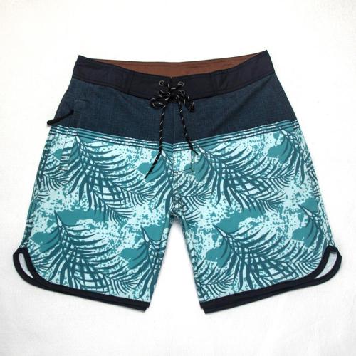 Casual slight stretch leaf printing quick dry surfing shorts#2#(size run small)