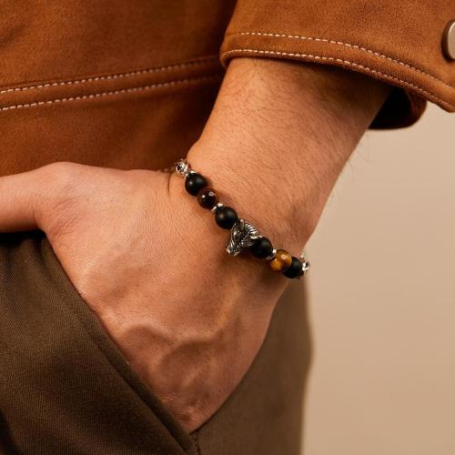 One pc stylish  wolf head tiger eye stone stainless steel bracelet(length:24cm)