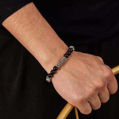 One pc stylish new agate beaded stainless steel bracelet(length:22cm)