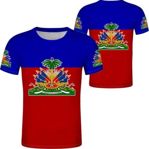 Casual plus size slight stretch haitian flag printing t-shirt(size run small)