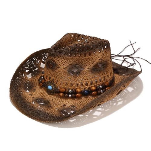 One pc stylish new 3 colors contrast color beaded decor beach straw hat 54-58cm