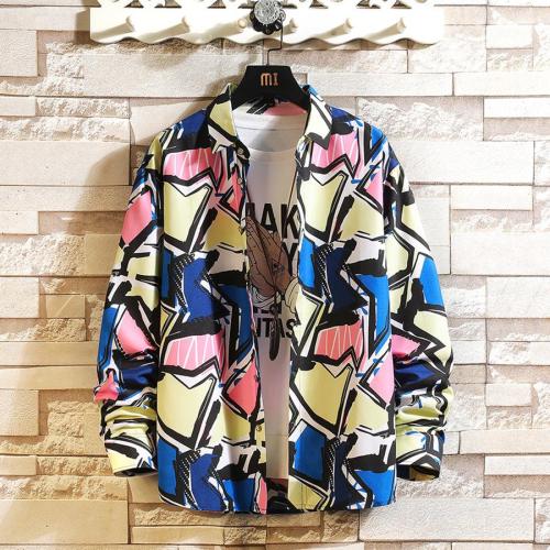 Casual plus size non-stretch stylish batch printed shirt size run small