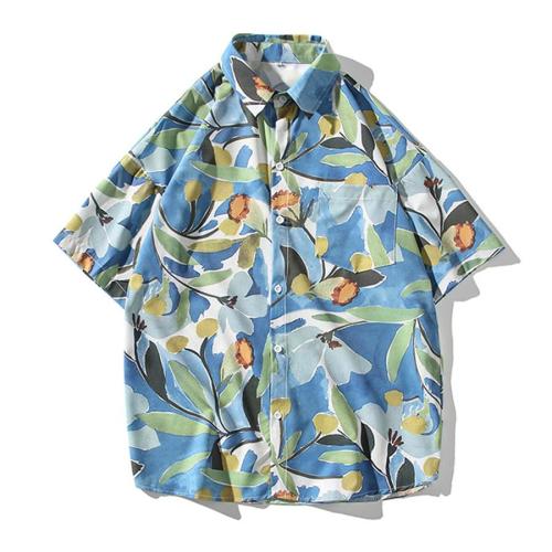 Casual plus size non-stretch loose flower batch printing shirt size run small