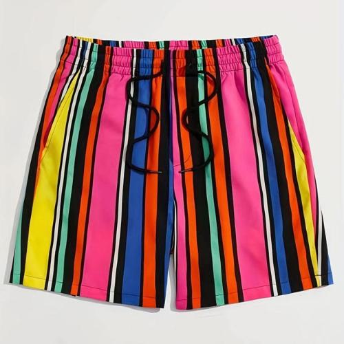 Casual plus size slight stretch multicolor striped print shorts