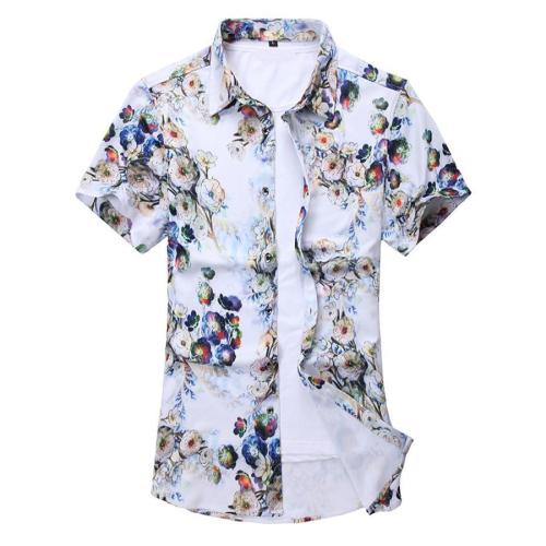 Casual plus size non-stretch floral batch printing slim shirt size run small