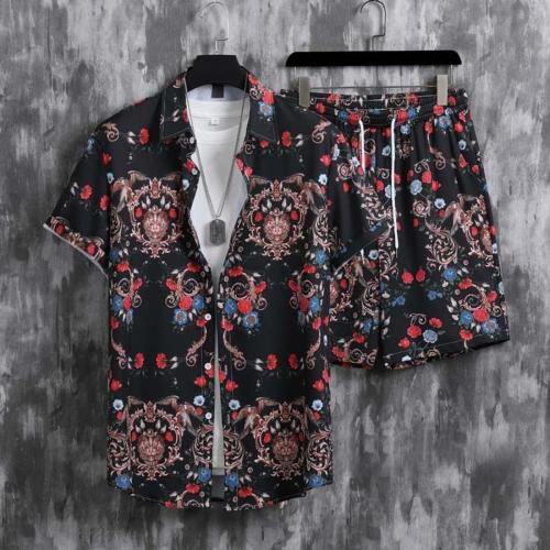 Casual plus size non-stretch loose stylish batch printing shorts set