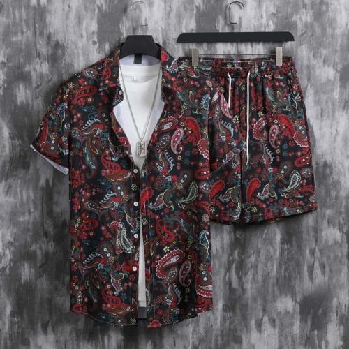 Casual plus size non-stretch loose stylish batch printing shorts set#1