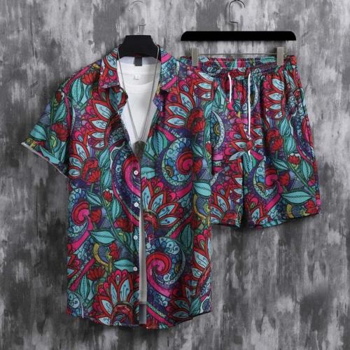 Casual plus size non-stretch loose stylish batch printing shorts set#3