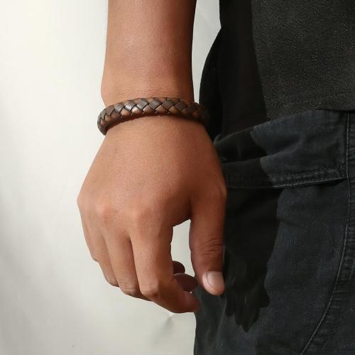 One pc brown leather rope titanium steel magnetic buckle braided bracelet