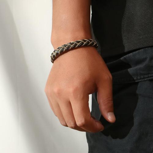 One pc stylish gold braided leather titanium magnetic buckle bracelet (length: 21cm)