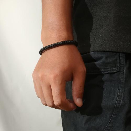 One pc stylish black braided titanium steel magnetic buckle bracelet