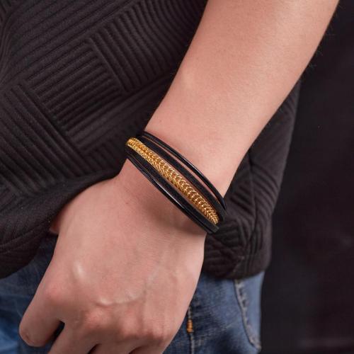 One pc stylish personalized retro leather stainless steel bracelet(length:215mm）