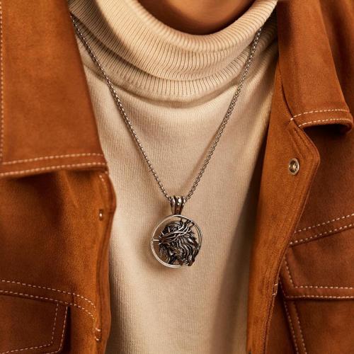 One pc stylish silver thorn god hollow human head stainless steel necklace