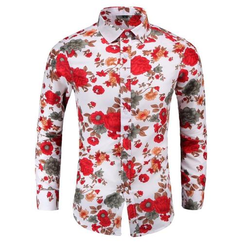 Casual plus size non-stretch floral batch printing slim shirt size run small