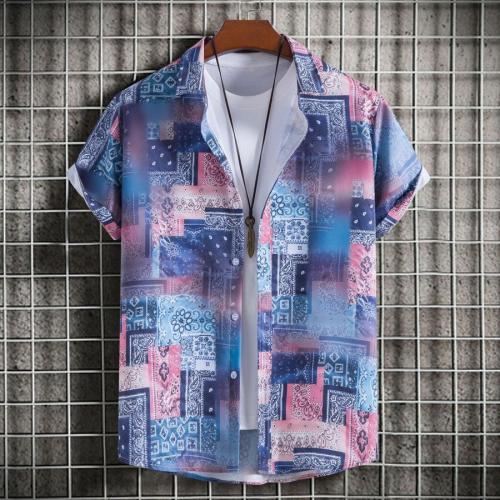 Beach plus size non-stretch multicolor batch printing short sleeves shirt