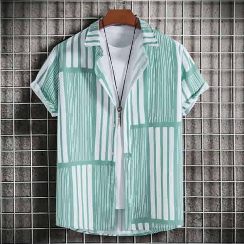 Casual plus size non-stretch stripe batch printing short sleeves shirt
