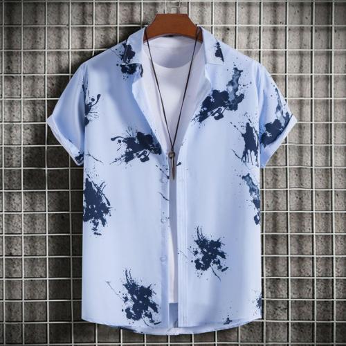 Casual plus size non-stretch tie dye batch printing short sleeves shirt