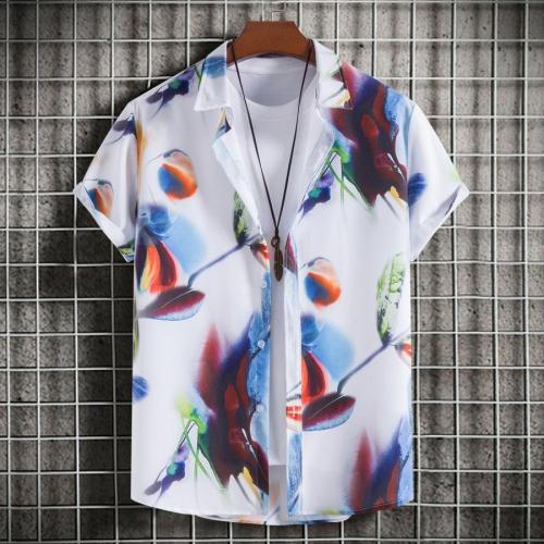 Casual plus size non-stretch multicolor tie-dye batch printing stylish shirt