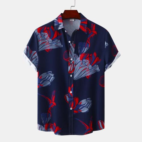 Casual plus size non-stretch flowers batch printing stylish short sleeves shirt