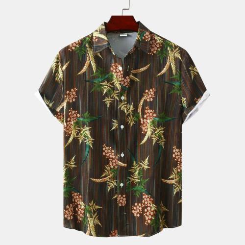 Casual plus size non-stretch floral batch printing short-sleeved all-match shirt