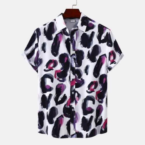 Casual plus size non-stretch graffiti batch printing short-sleeved new shirt