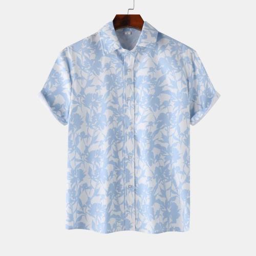 Casual plus size non-stretch batch printing single breasted beach shirt