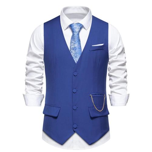 Elegant plus size non-stretch solid color chain slim suit vest(only vest)