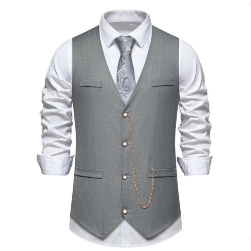 Elegant plus size non-stretch solid color slim chain decor suit vest(only vest)