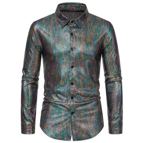 Stylish plus size non-stretch holographic long sleeve shirt