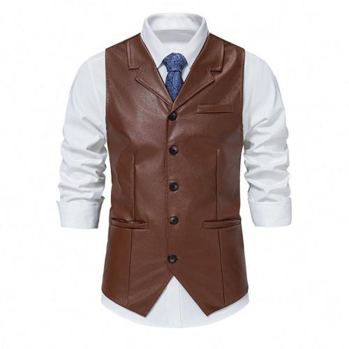 Elegant plus size non-stretch pu single breasted slim suit vest(only vest)