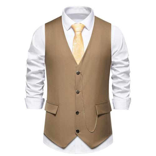 Elegant plus size non-stretch chain decor v-neck slim suit vest(only vest)
