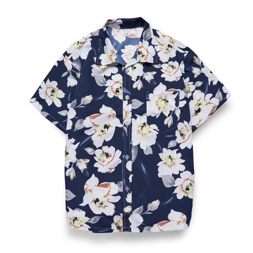 Beach plus size non-stretch flower batch printing short sleeve shirt size run small