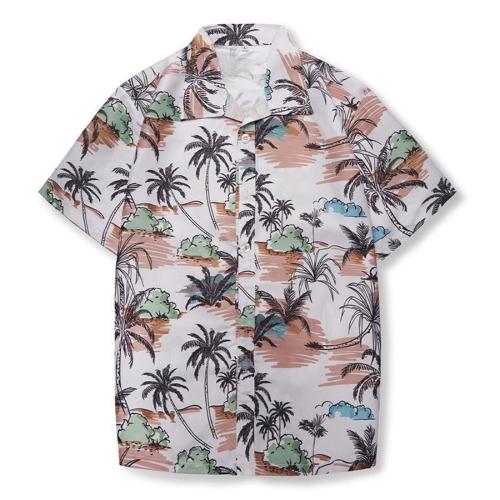 Beach plus size non-stretch contrast color coconut print short sleeve shirt size run small#1