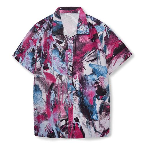 Beach plus size non-stretch graffiti print short sleeve shirt size run small