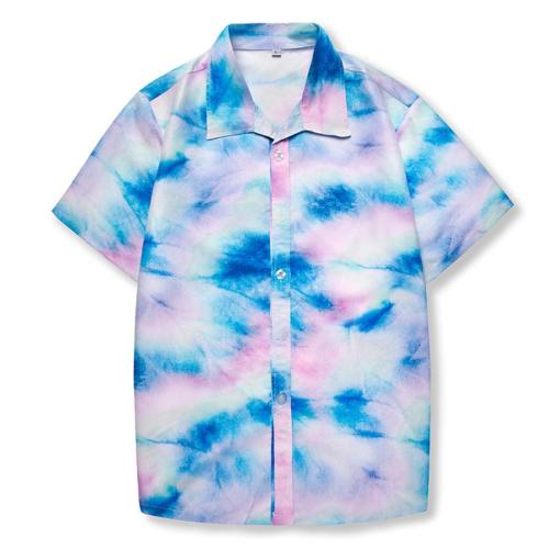 Beach plus size non-stretch tie dye print short sleeve shirt size run small