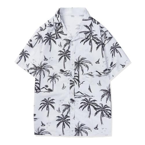 Beach style plus size non-stretch coconut print loose shirt size run small