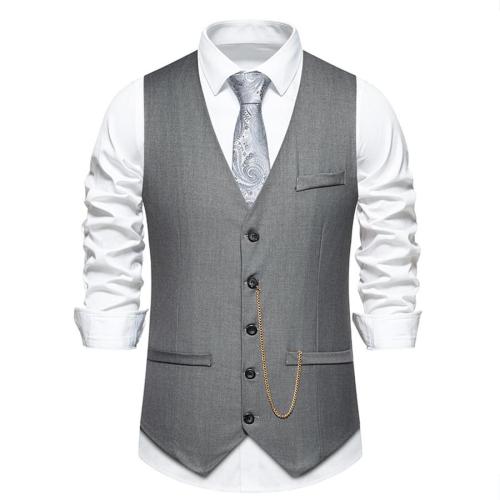 Elegant plus size non-stretch v-neck slim chain decor suit vest(only vest)