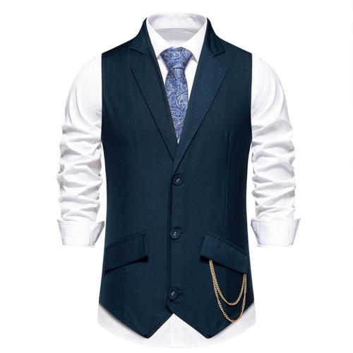 Elegant plus size non-stretch double chain decor suit vest (only vest)