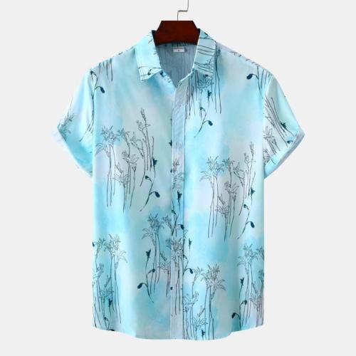 Casual plus size non-stretch floral print loose short sleeve shirt