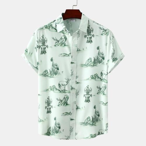 Casual plus size non-stretch simple batch printing loose short sleeve shirt