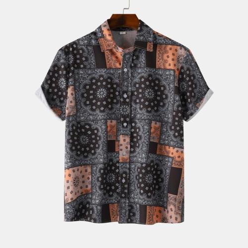 Casual plus size non-stretch paisley print loose new short sleeve shirt